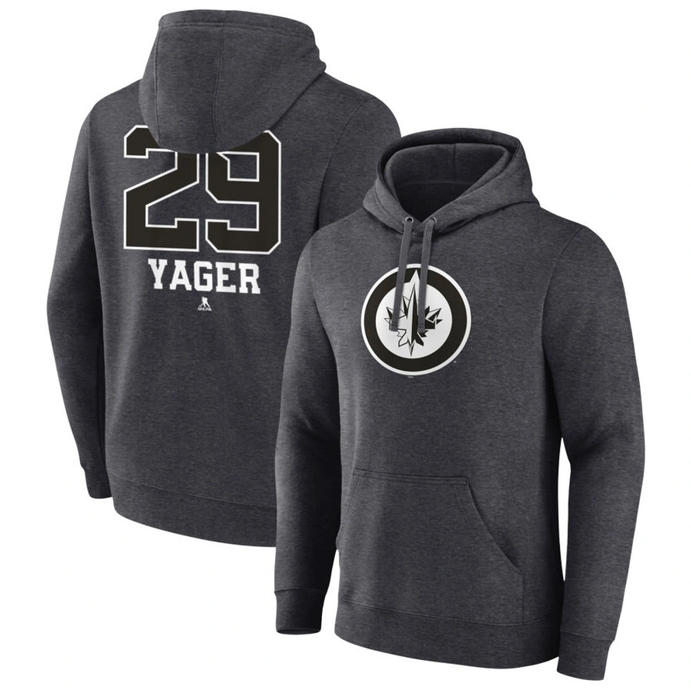 Men's Winnipeg Jets Charcoal Monochrome Brayden Yager Player Pullover Hoodie Men's Winnipeg Jets Charcoal Monochrome Brayden Yager Player Pullover Hoodie