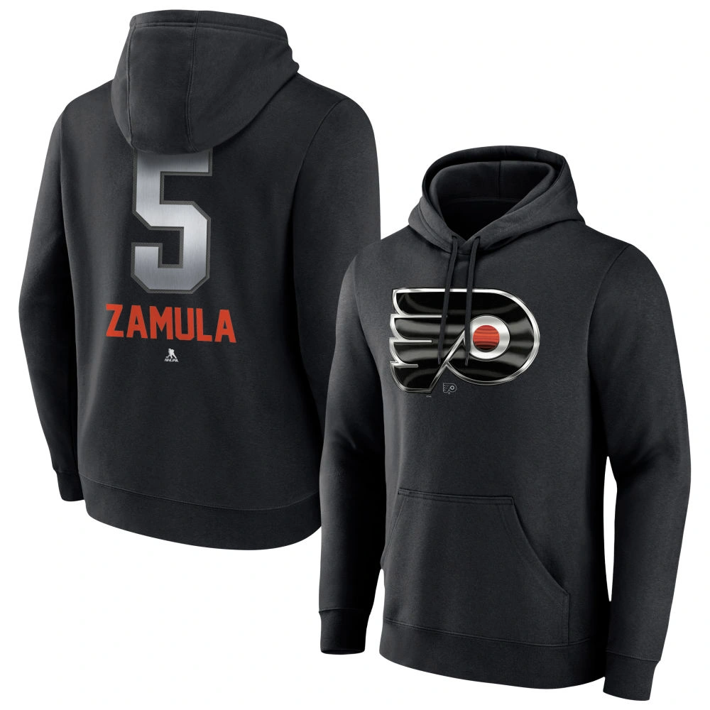 Youth Philadelphia Flyers Black Midnight Mascot Logo Egor Zamula Pullover Hoodie Youth Philadelphia Flyers Black Midnight Mascot Logo Egor Zamula Pullover Hoodie
