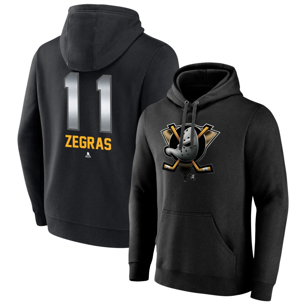 Men's Anaheim Ducks Black Midnight Mascot Logo Trevor Zegras #11 Player Pullover Hoodie Men's Anaheim Ducks Black Midnight Mascot Logo Trevor Zegras #11 Player Pullover Hoodie