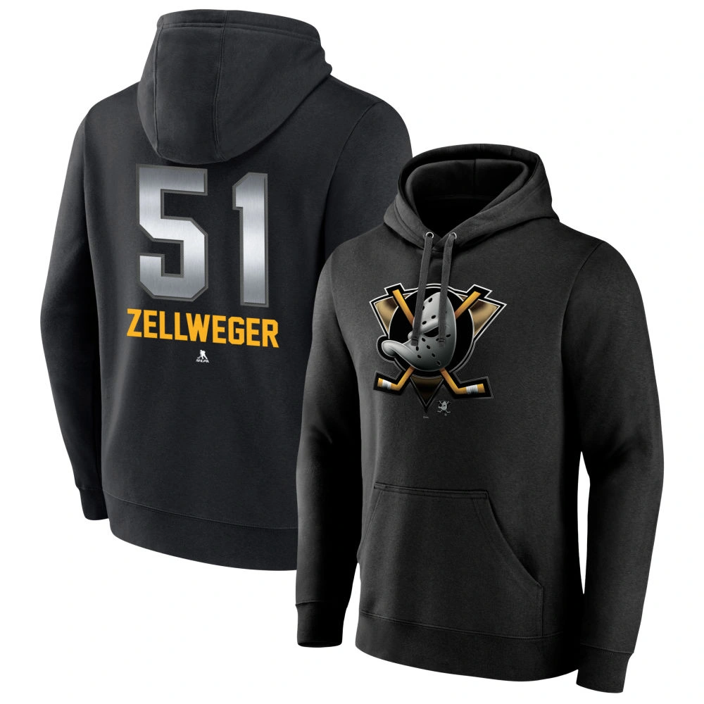 Youth Anaheim Ducks Black Midnight Mascot Logo Olen Zellweger #51 Pullover Hoodie Youth Anaheim Ducks Black Midnight Mascot Logo Olen Zellweger #51 Pullover Hoodie